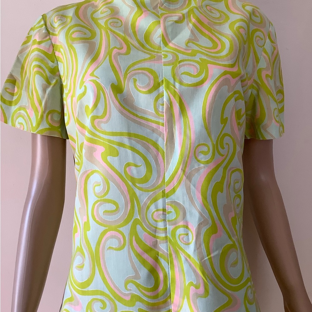 Vintage 60s go go mod green multi colored short sleeve dress size small/X-small